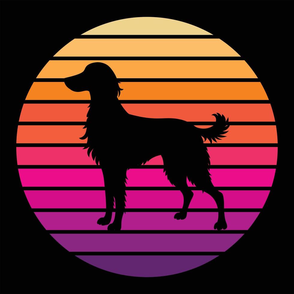 Retro Sunset Illustration Featuring Irish Setter Silhouette vector