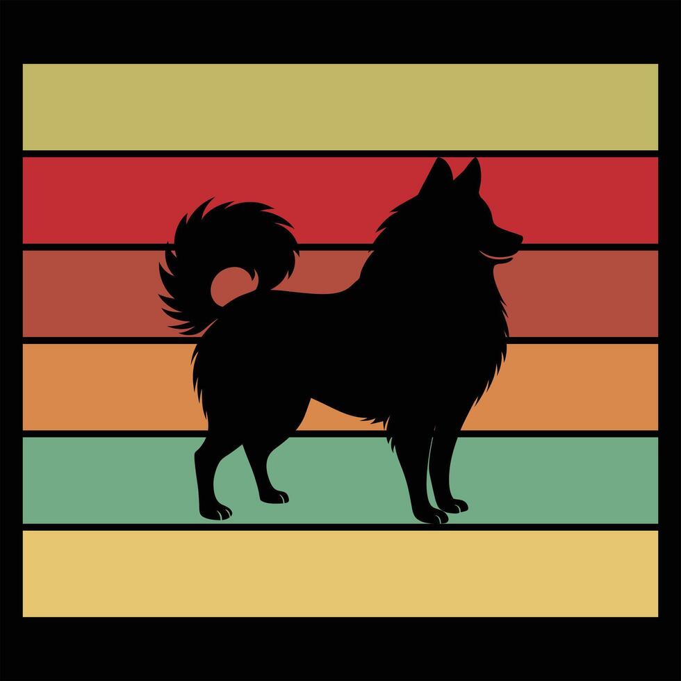 Sunset Retro Illustration With American Eskimo Silhouette vector
