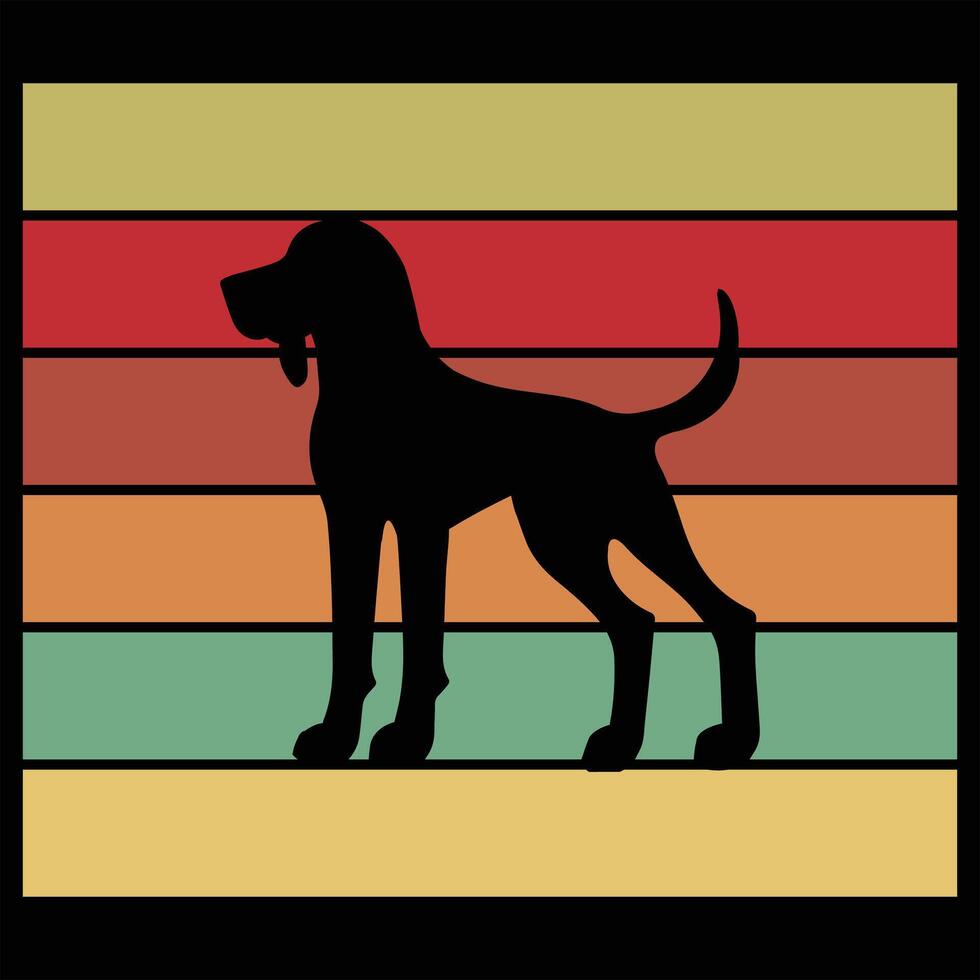 Coonhound Silhouette Over Retro Sunset Art vector