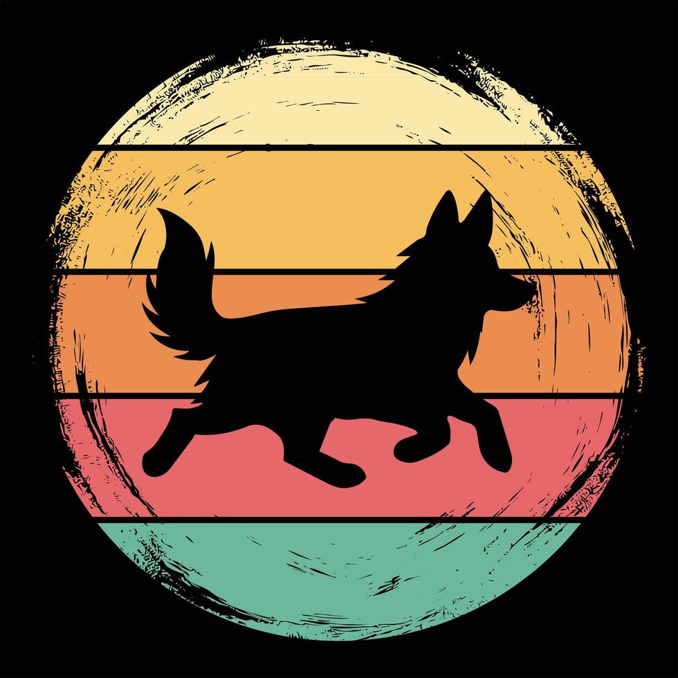 Swedish Vallhund Silhouette in a Retro Sunset Horizon vector