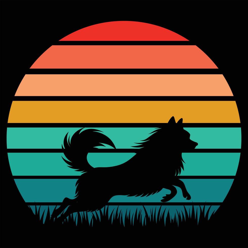 Silhouette of Japanese Chin Dog on a Vintage Sunset Background vector