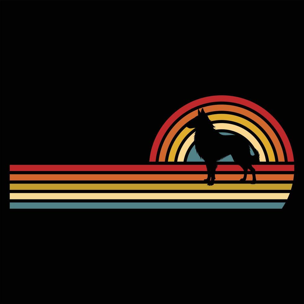 Retro Sunset Design With Belgian Shepherd Dog Silhouette vector