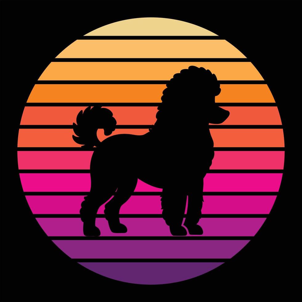 Retro Illustration of Toy Poodle Dog at Sunset vector