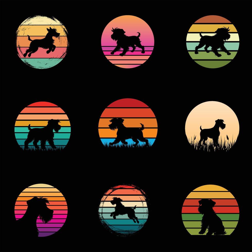Retro Illustration of Wheaten Terrier Dog at Sunset vector