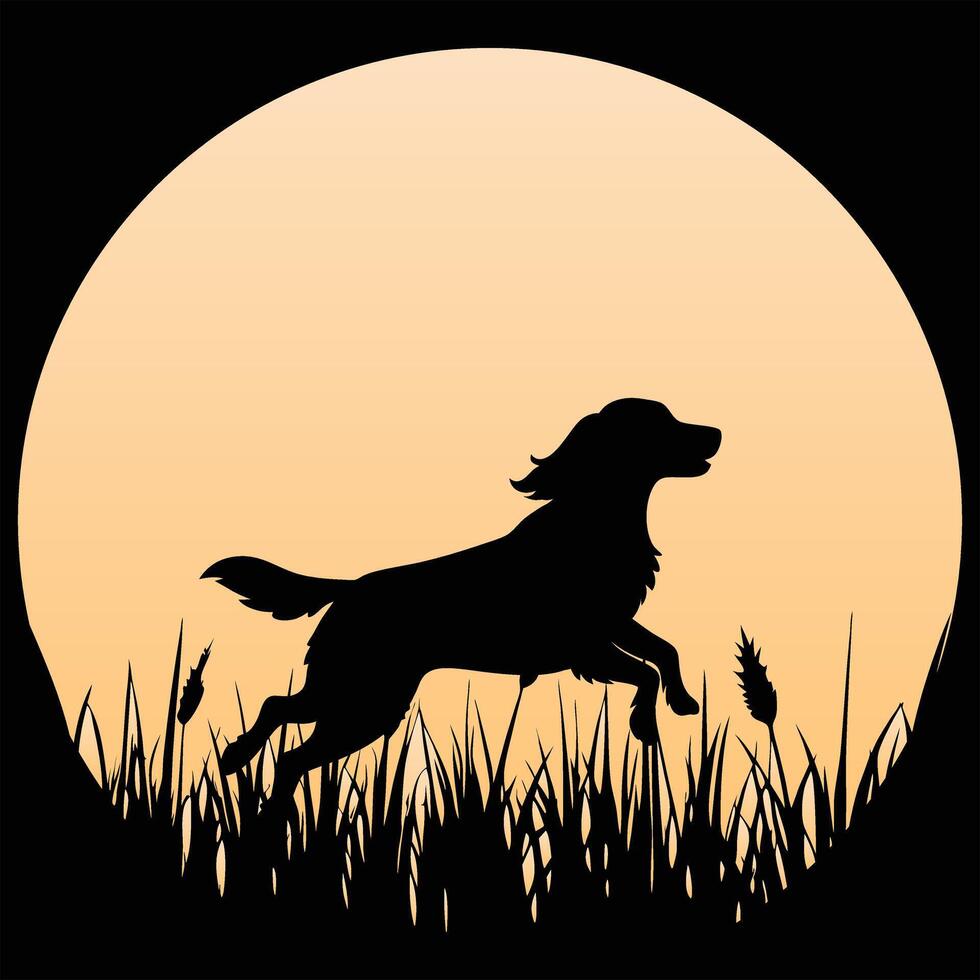 Clumber Spaniel Dog Silhouette with Sunset Retro Vibes vector
