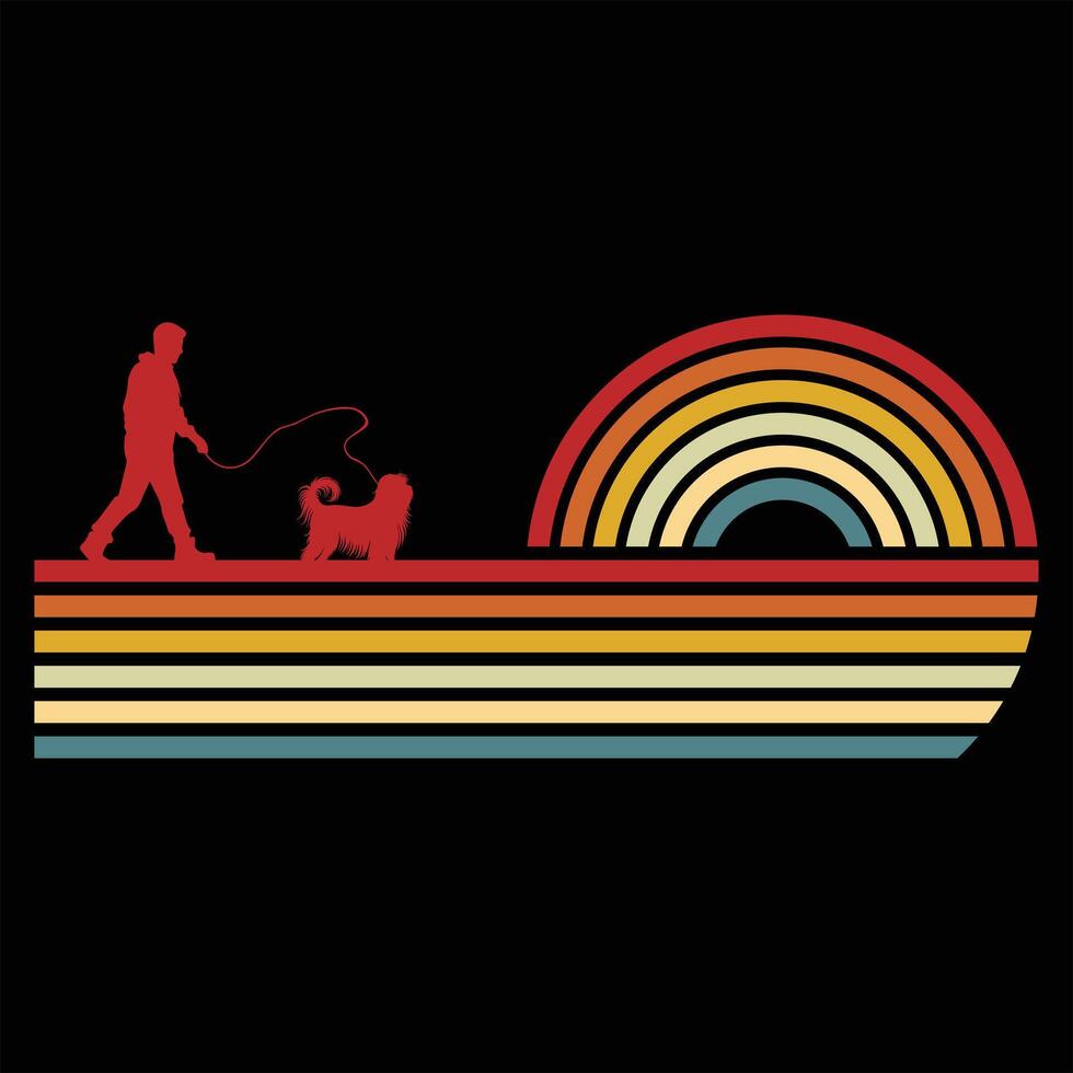 Tibetan Terrier Dog With Sunset Retro Design Elements vector