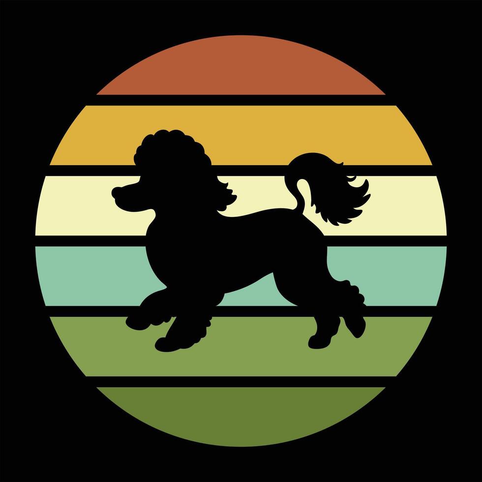 Retro Sunset and Toy Poodle Dog Silhouette in Harmony vector