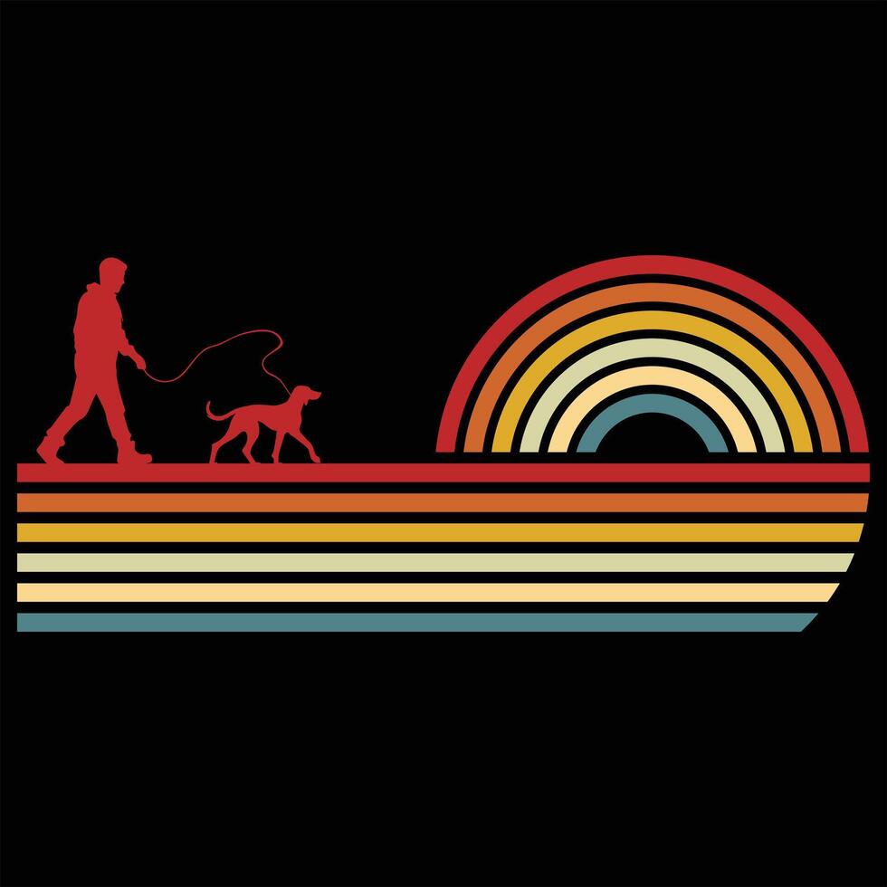 Retro Sunset Featuring American Foxhound Dog Silhouette vector