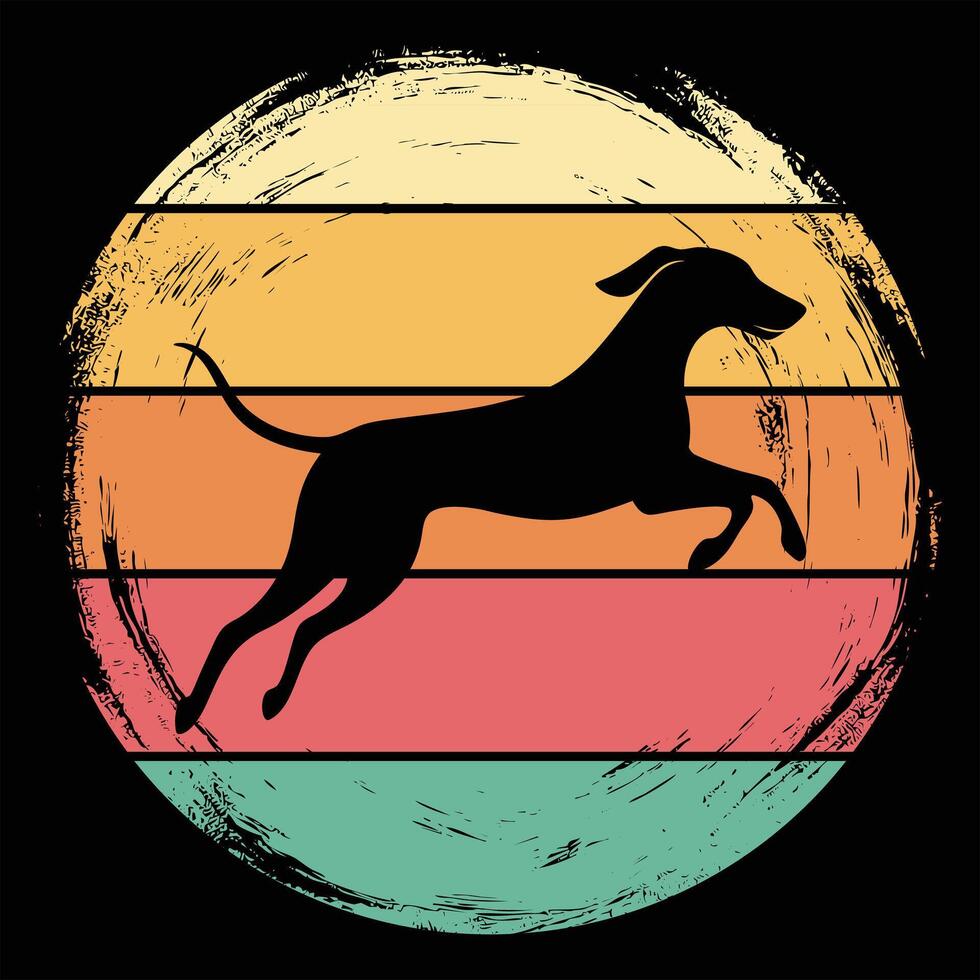 Redbone Coonhound Dog Silhouette in Sunset Retro Colors vector