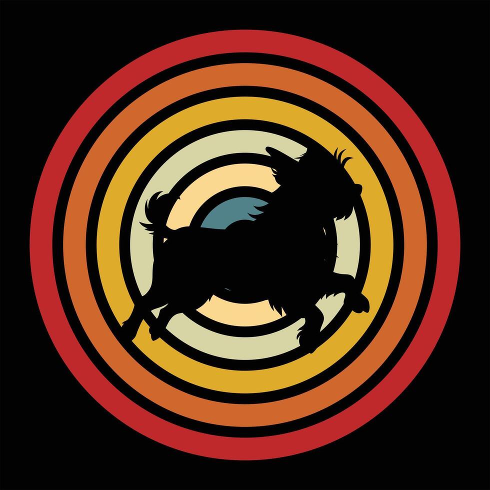 Brussels Griffon Dog in Silhouette with Retro Sunset Backdrop vector