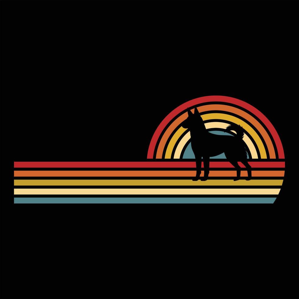 Retro Sunset and Swedish Vallhund Silhouette in Bold Design vector