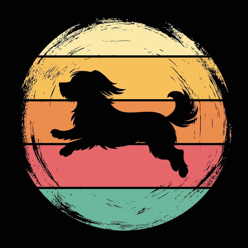 Lhasa Apso Dog Retro Silhouette with Classic Sunset Design vector