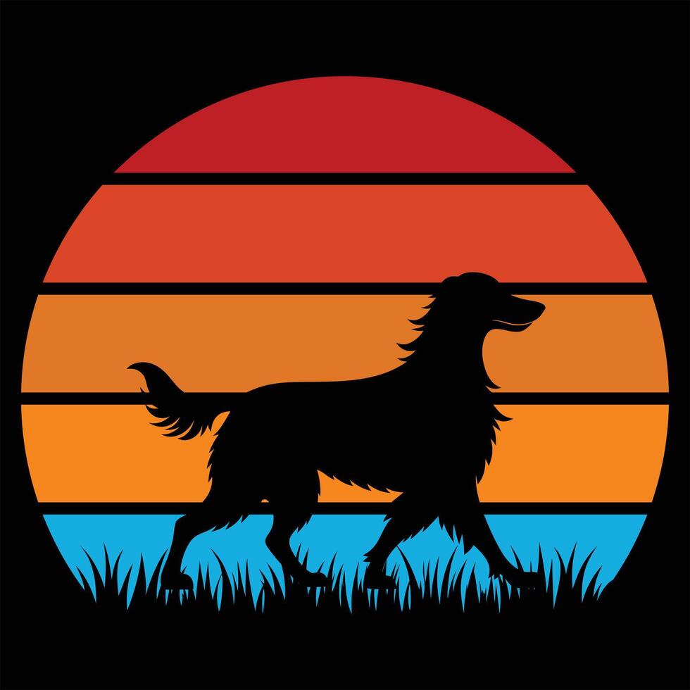 Irish Setter Silhouette with Retro Sunset and Vintage Flair vector