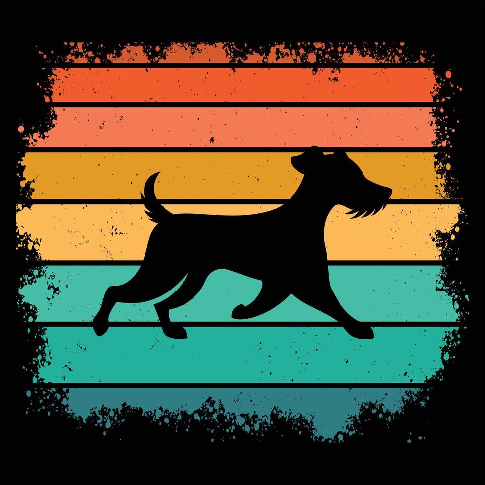 Retro Sunset Design With Welsh Terrier Dog Silhouette vector