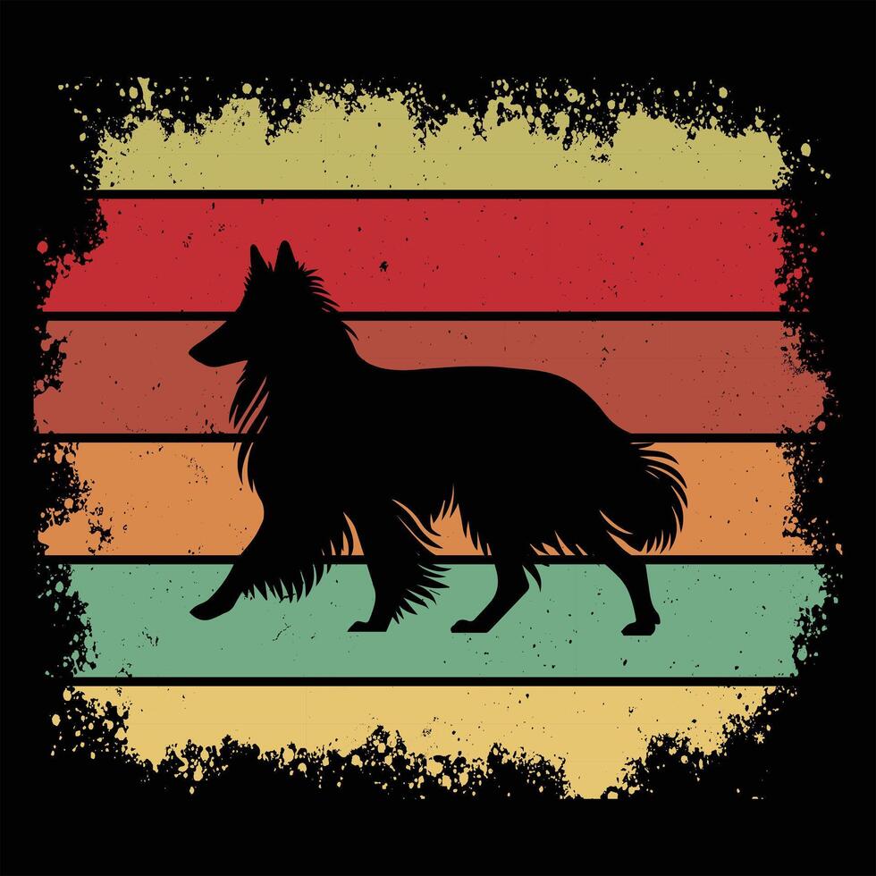 Belgian Shepherd Dog in Retro Sunset Silhouette Art vector