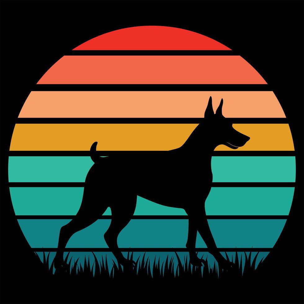 Vintage Sunset Background Featuring German Pinscher Dog vector