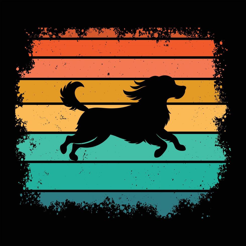 Wirehaired Pointing Griffon Dog Silhouette Retro Sunset Classic Vintage Artwork vector