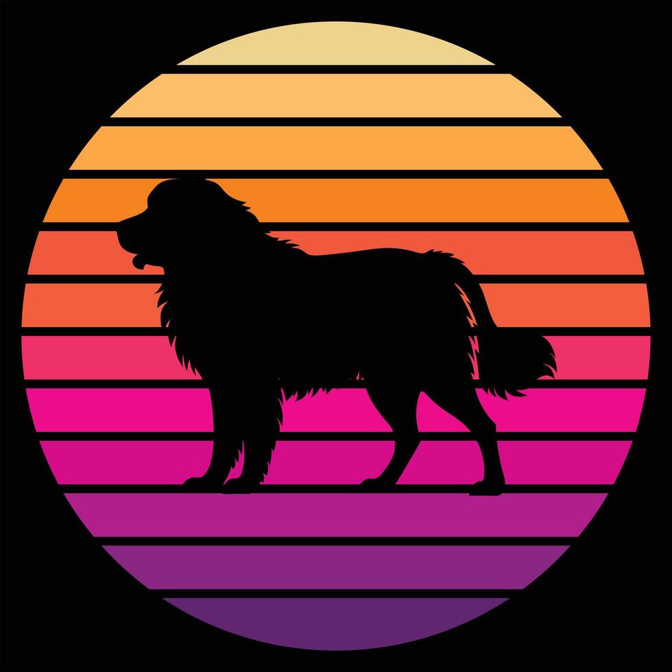 Retro Leonberger Silhouette Against Sunset Vibes vector