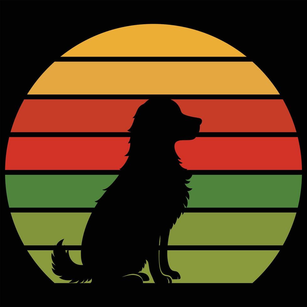 Clumber Spaniel Dog in Silhouette with Retro Sunset Backdrop vector