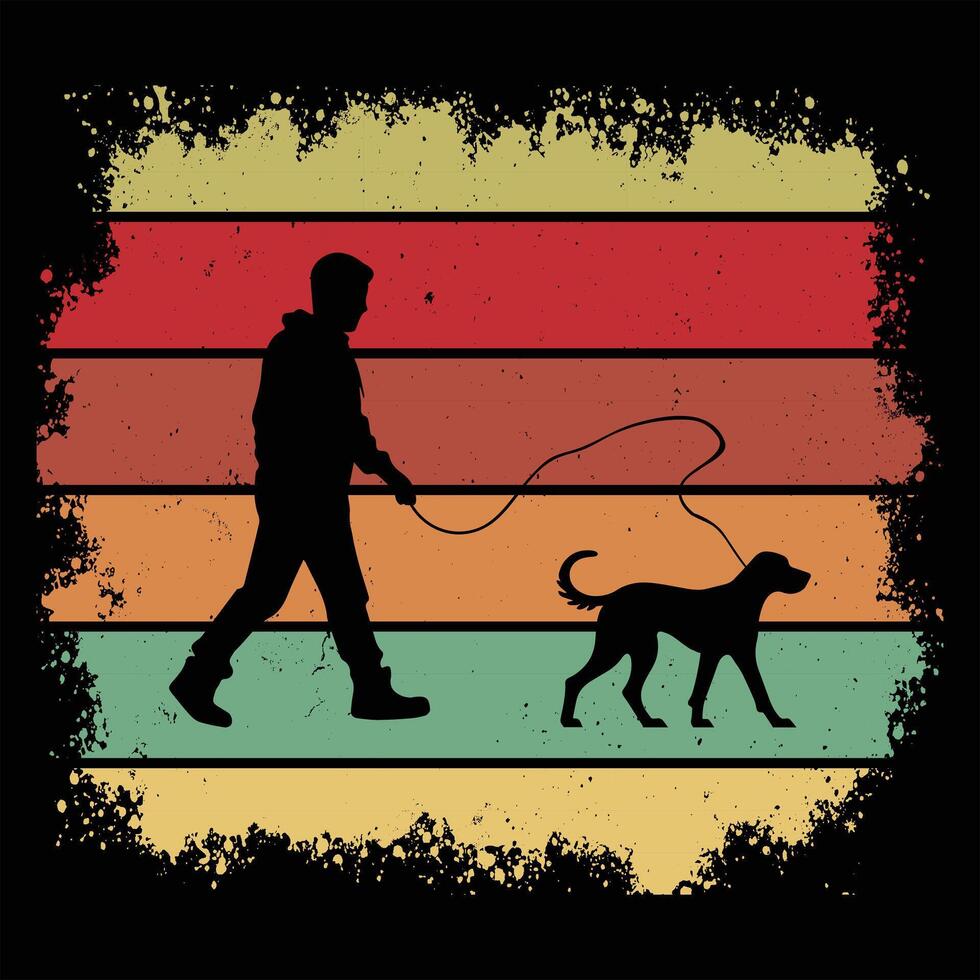 Redbone Coonhound Dog Silhouette Against a Retro Sunset Scene vector