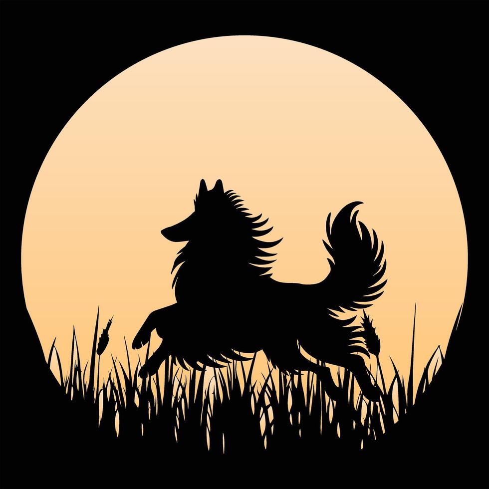 Retro Sunset Belgian Shepherd Silhouette in Vintage Style vector