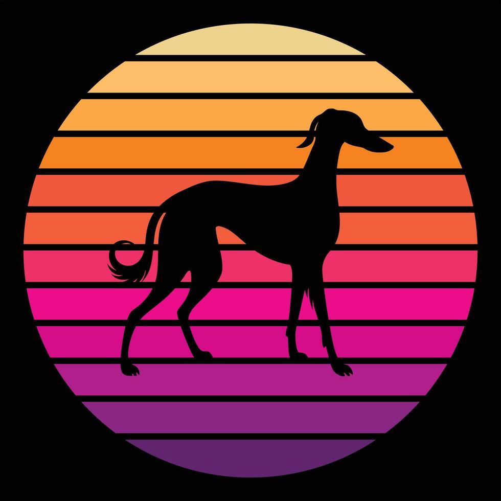 Vintage Sunset with Saluki Dog Silhouette Design vector