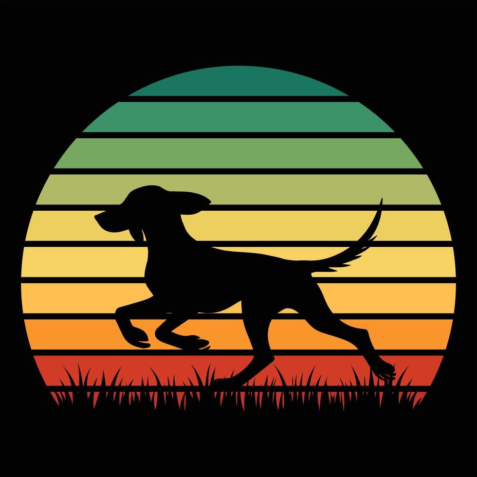 American Foxhound Silhouette Against a Sunset Retro Illustration vector