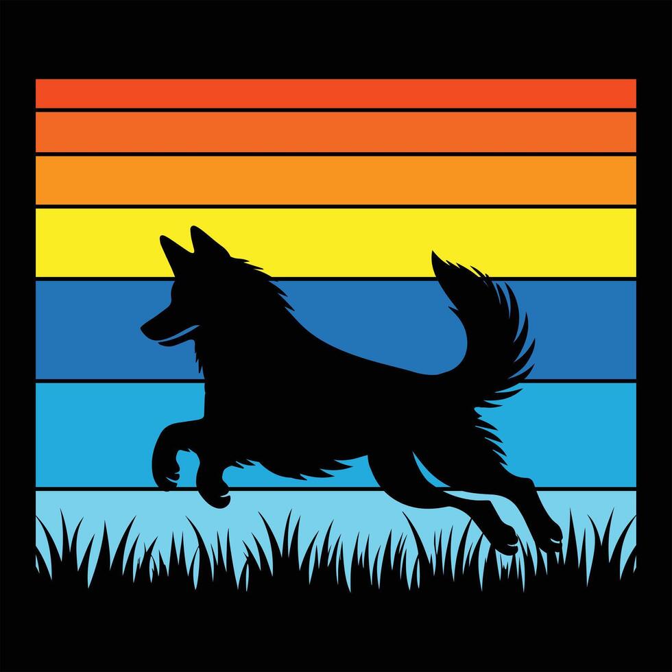 Sunset Retro Vibes with Swedish Vallhund Dog Silhouette vector