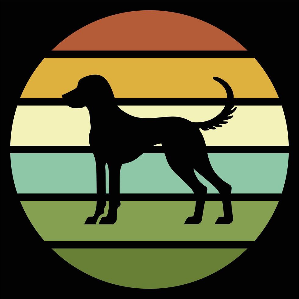 Sunset Retro Illustration Featuring Redbone Coonhound in Silhouette vector