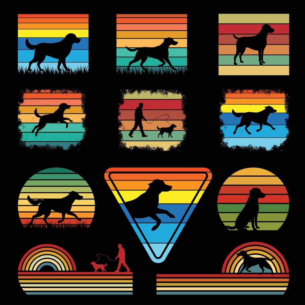 Chesapeake Bay Retriever Silhouette with Classic Sunset Retro Design vector