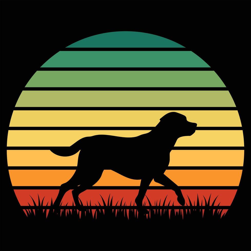 Vintage Sunset Backdrop with Greater Swiss Mountain Dog Silhouette vector
