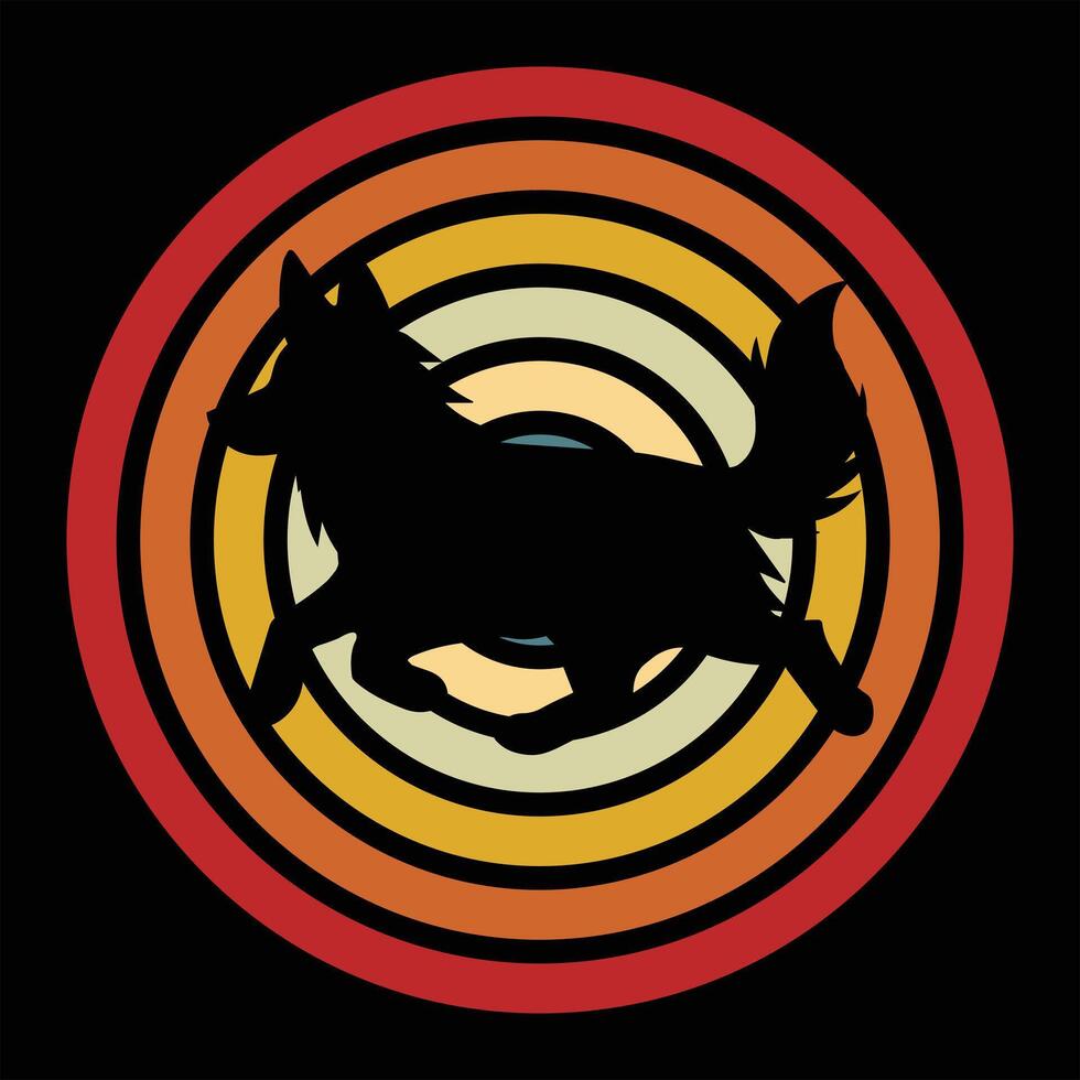 Swedish Vallhund Silhouette in a Sunset Retro Scene vector