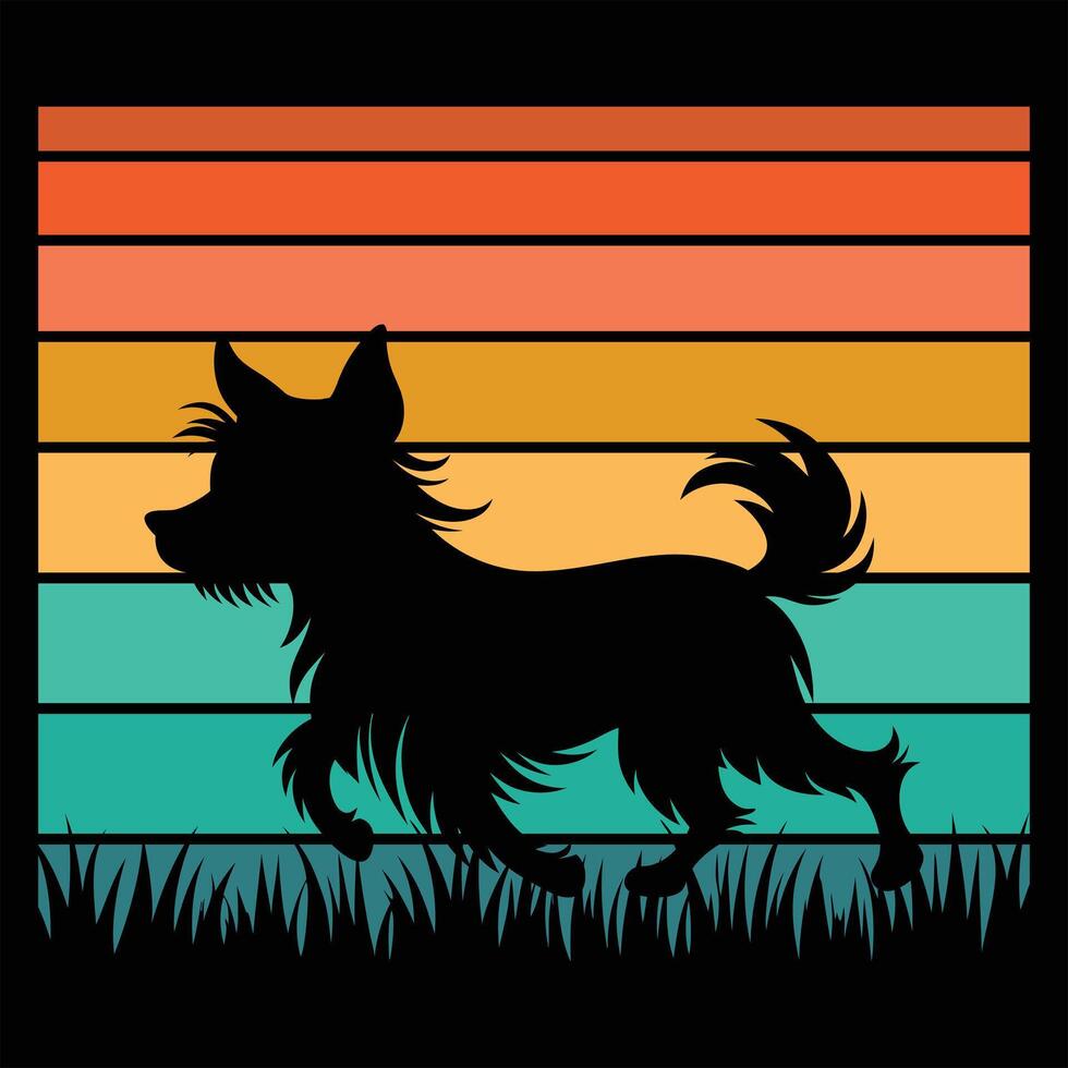 Silky Terrier Dog Sunset Retro Art with Vintage Design Style vector