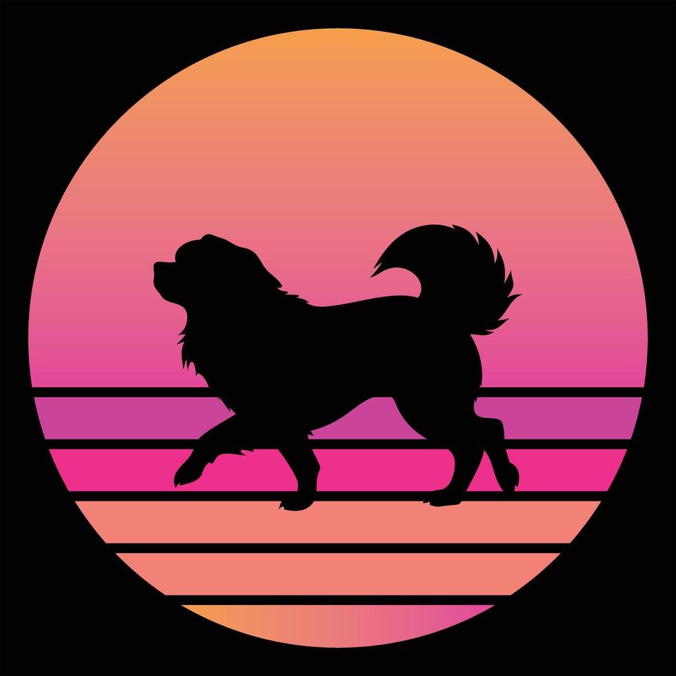 Retro Dusk with Japanese Chin Dog Silhouette vector