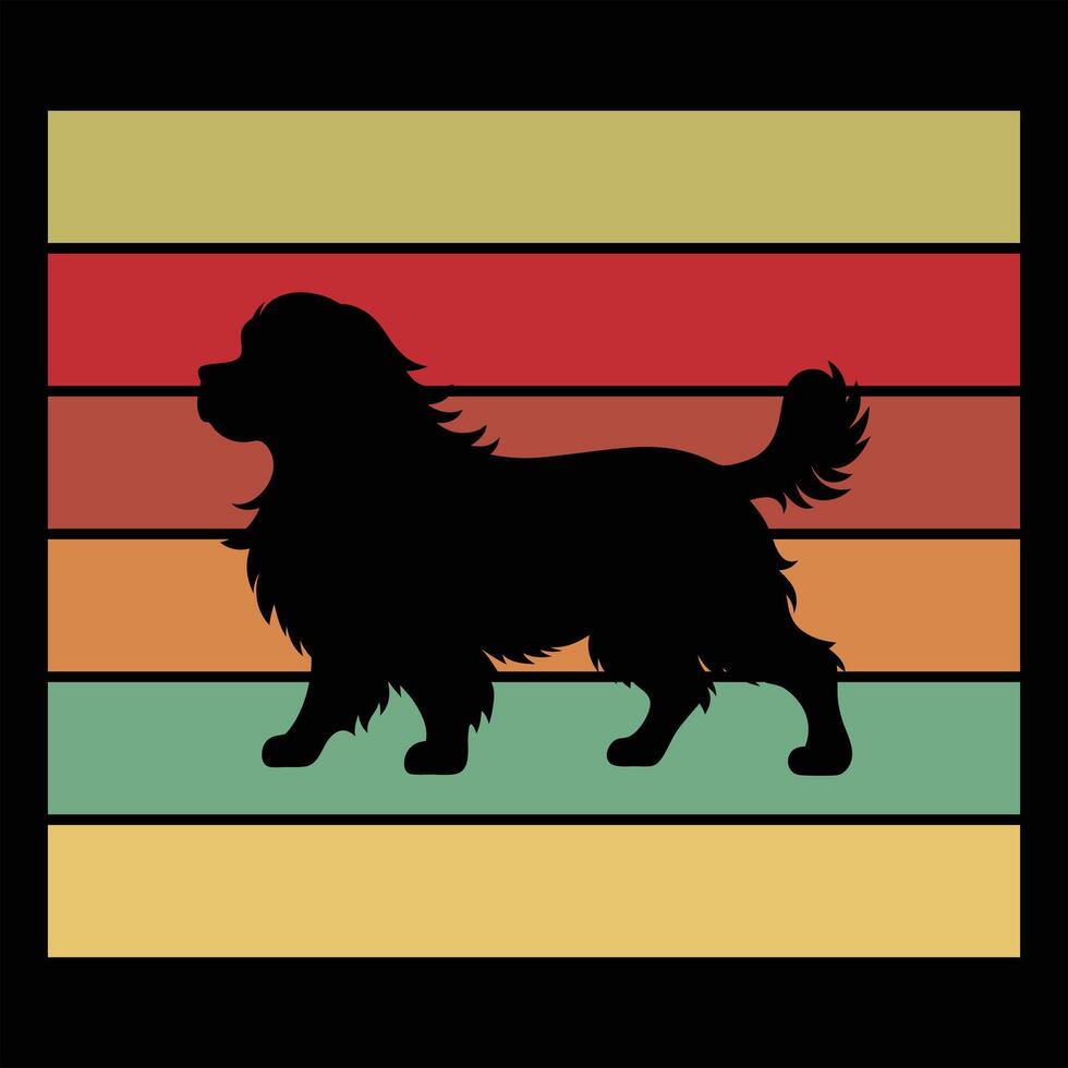 Wirehaired Pointing Griffon Dog Silhouette With Sunset Retro Illustration Vintage Background vector