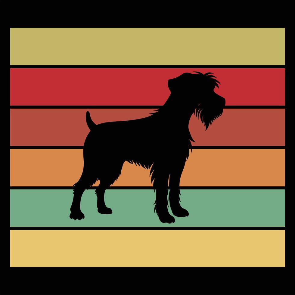Midnight Glow Wirehaired Pointing Griffon Dog Silhouette Retro Concept vector