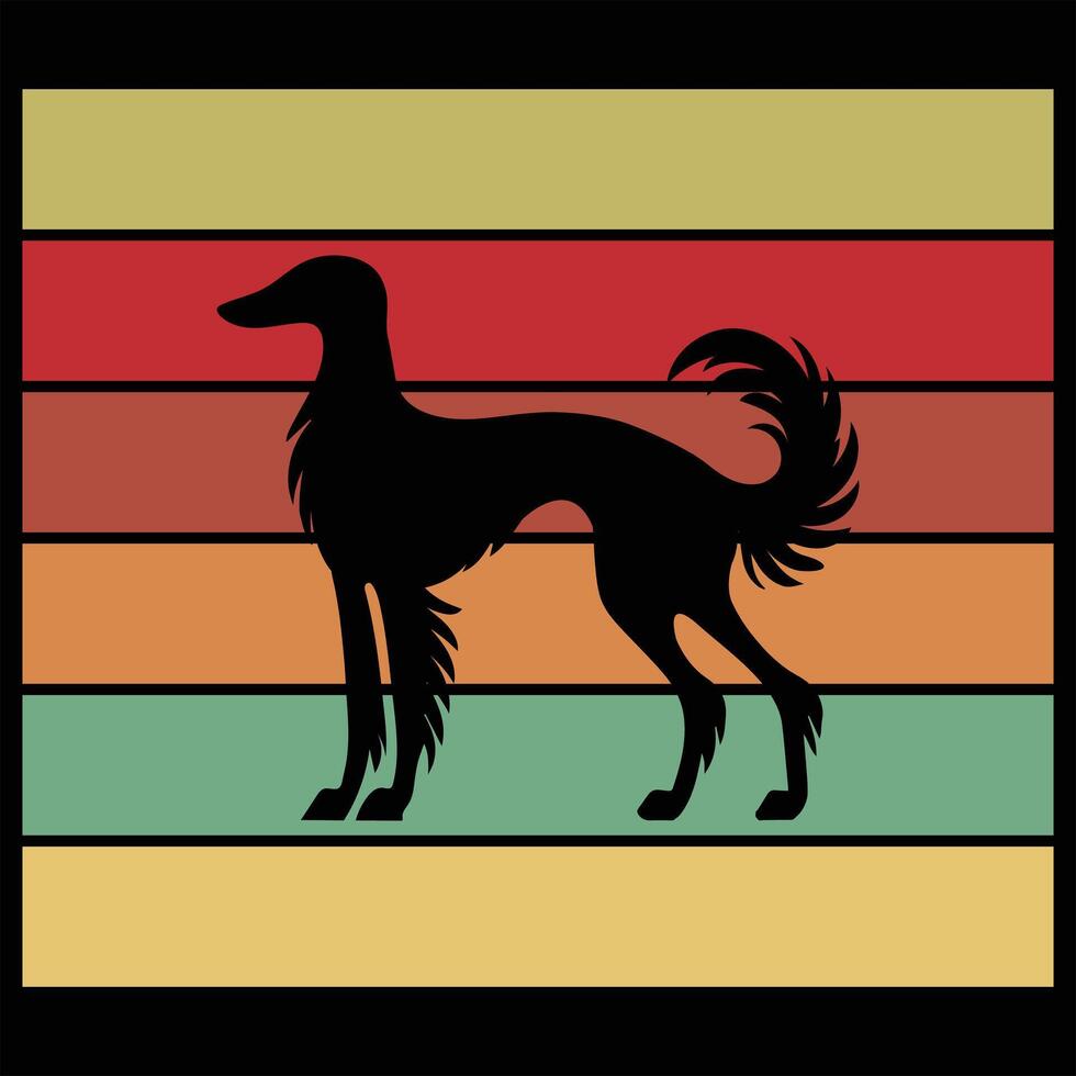 Retro Sunset Design with Saluki Dog Silhouette at Dusk vector