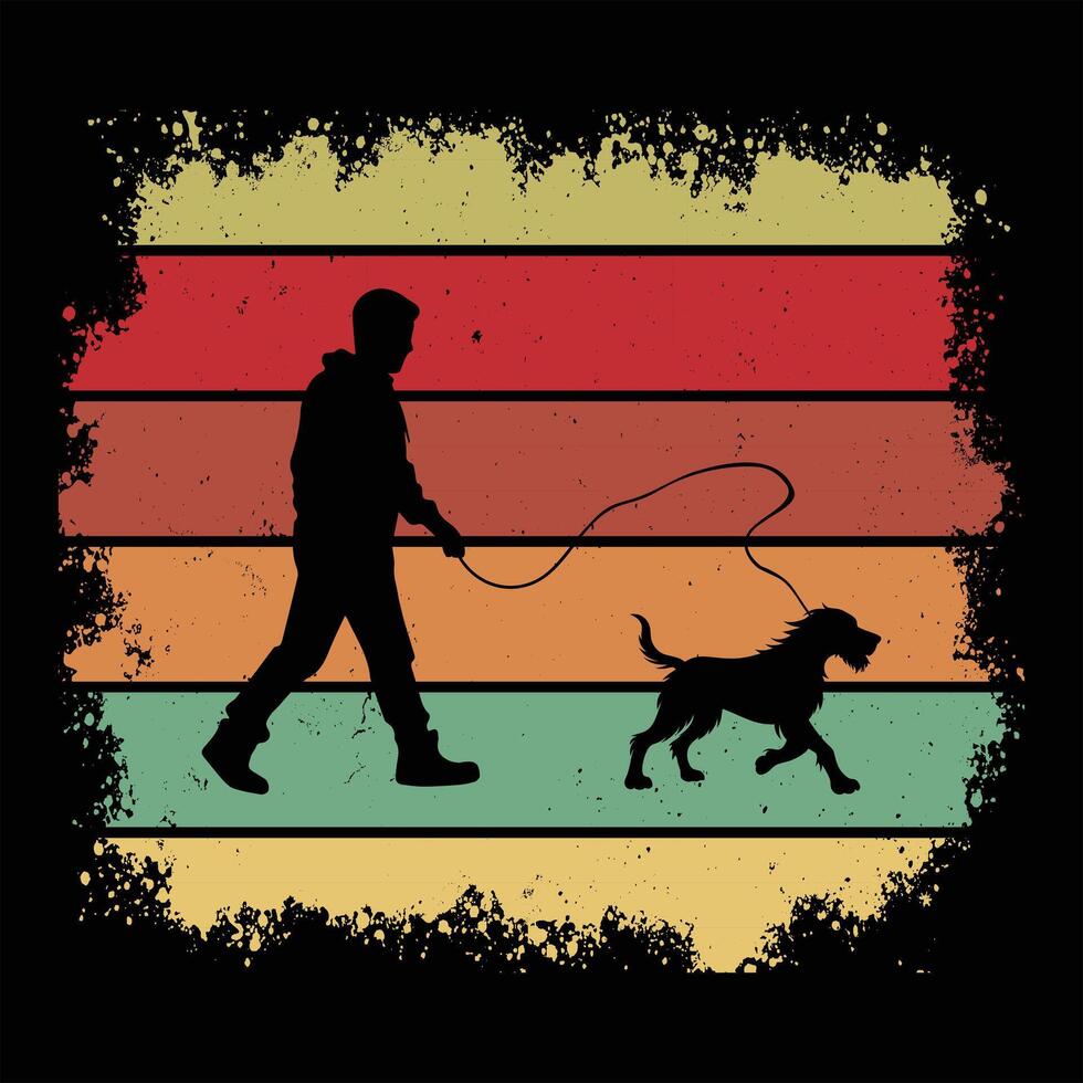 Spinone Italiano Silhouette with Retro Sunset Aesthetic vector