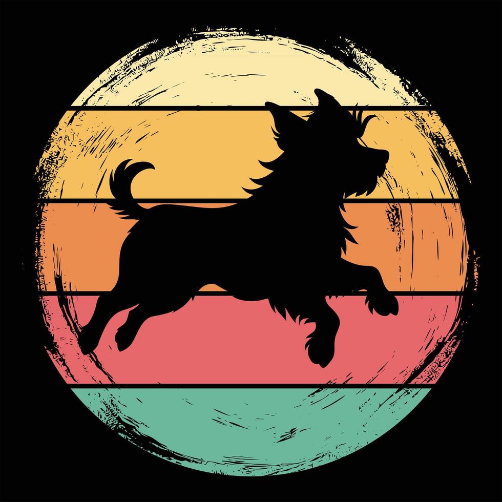 Retro Sunset Background with Brussels Griffon Dog in Silhouette vector