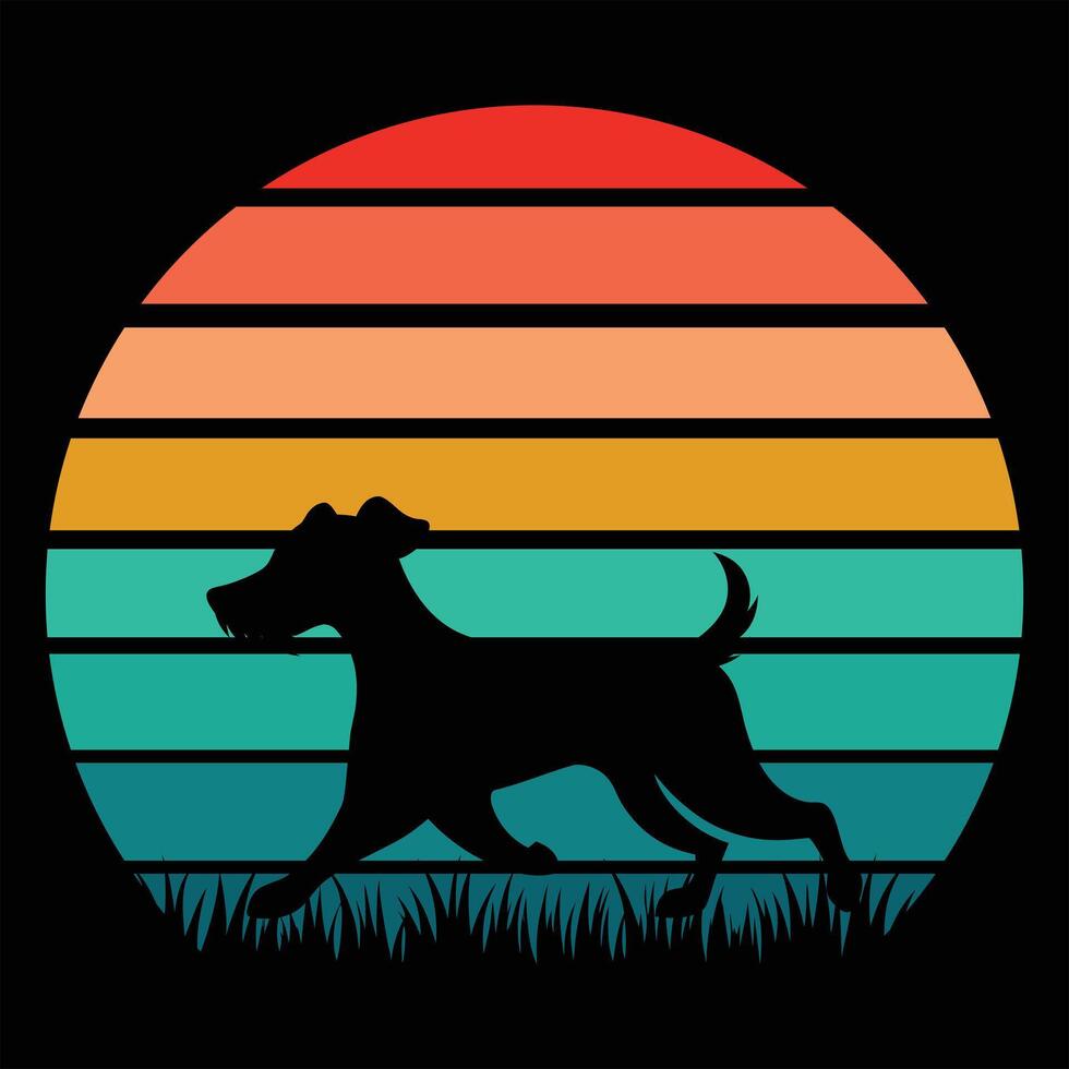 Retro Sunset Welsh Terrier Silhouette in Vintage Style vector