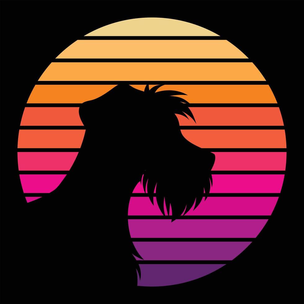 Vintage Sunset Backdrop with Wheaten Terrier Silhouette Illustration vector