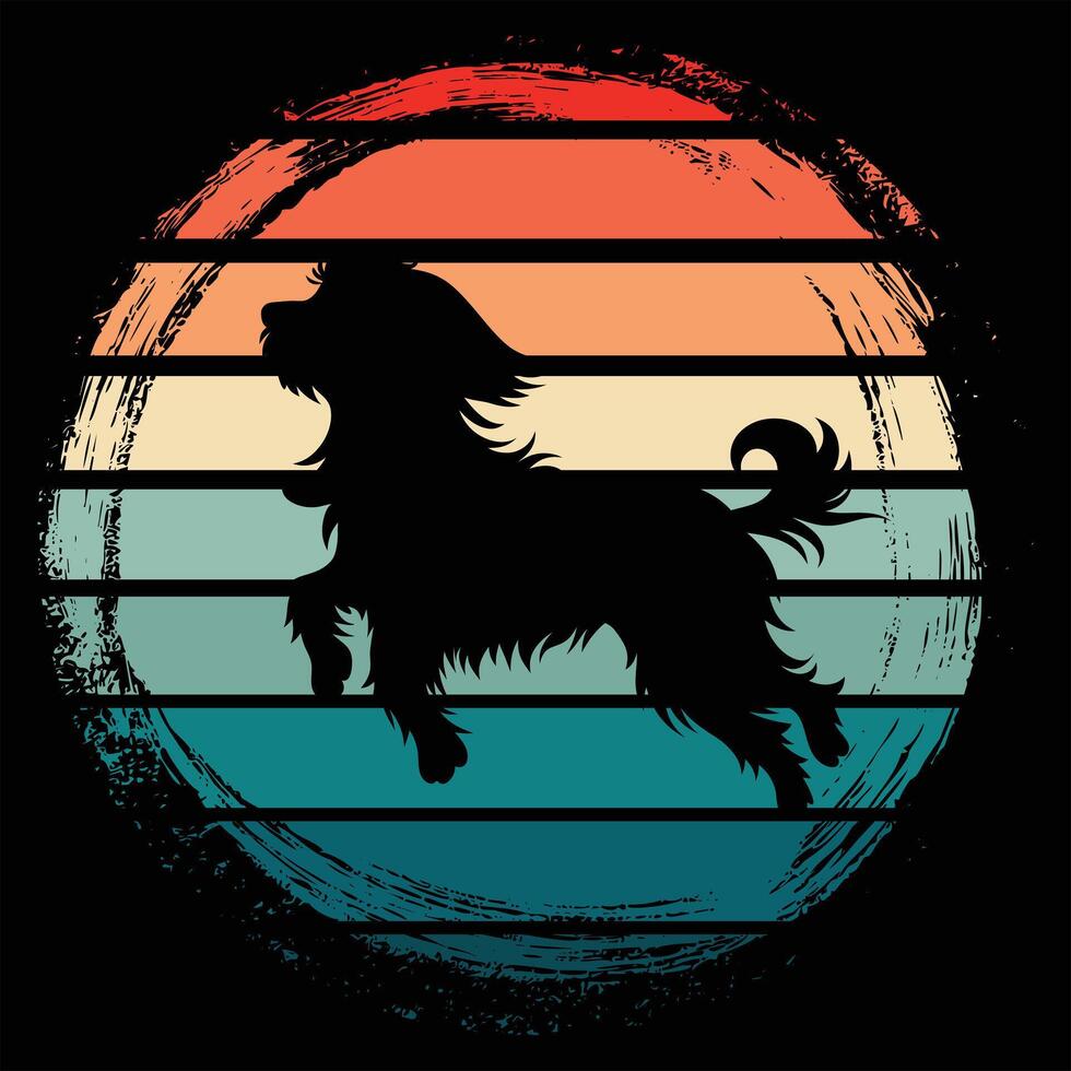 Retro Sunset and Tibetan Terrier Dog Silhouette Artwork vector