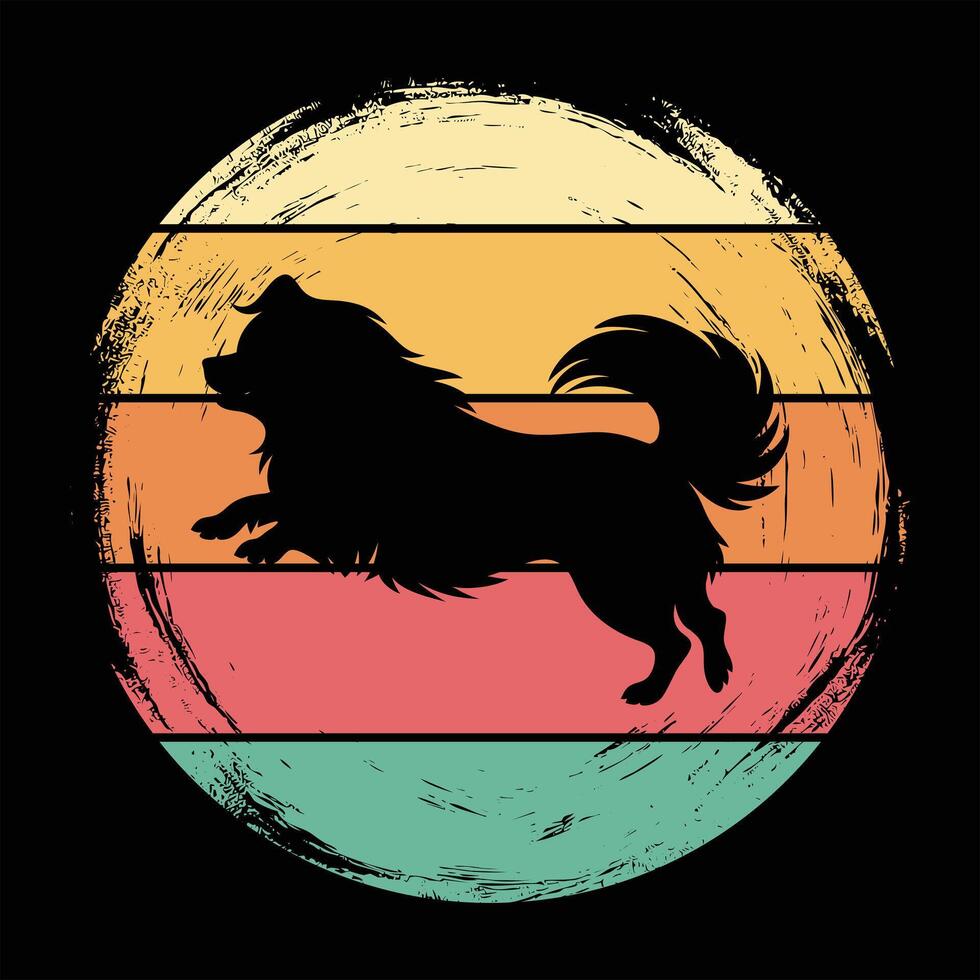Pekingese Dog Silhouette Art with Retro Sunset Vibes vector