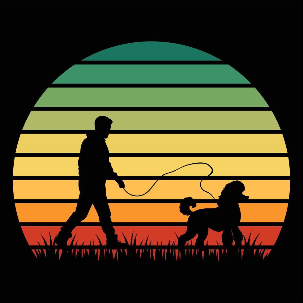 Retro Sunset Inspired Toy Poodle Dog Silhouette Artwork vector