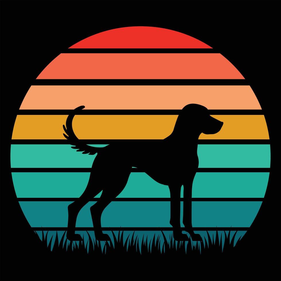 Redbone Coonhound Dog in Silhouette with Retro Sunset Art vector