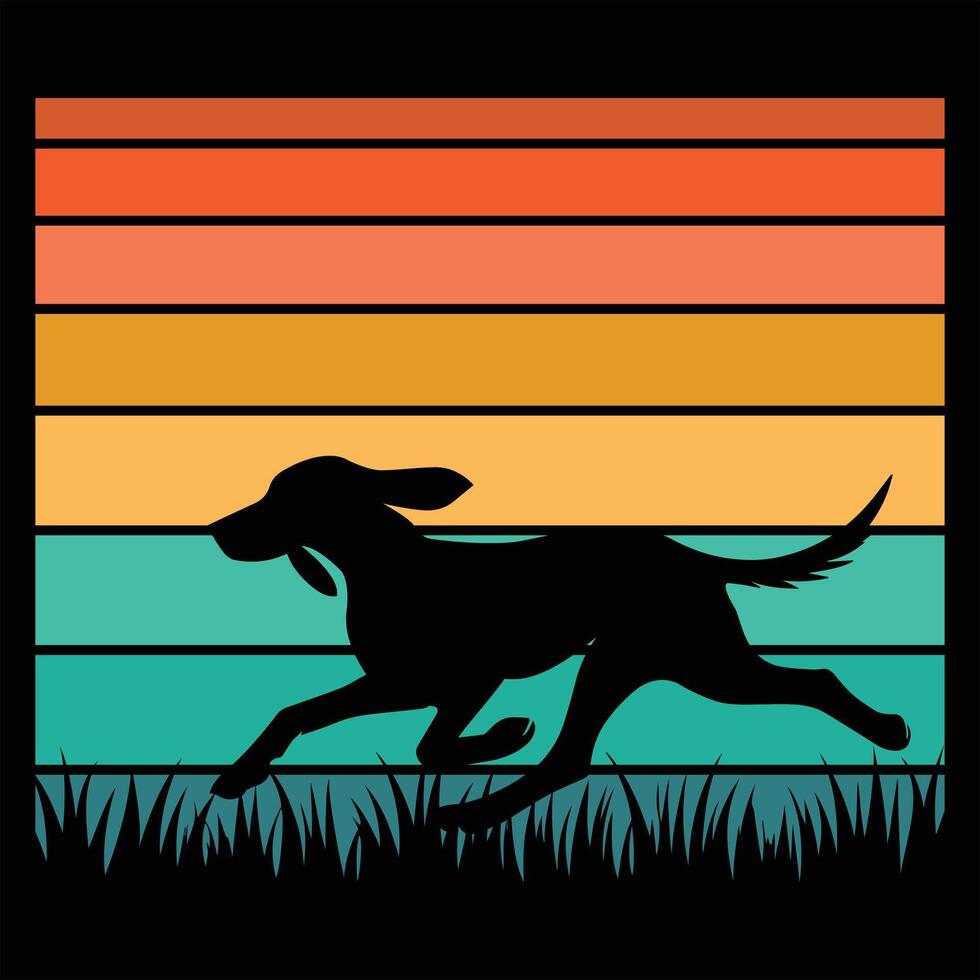 Retro Sunset and Coonhound Dog Silhouette in Design vector