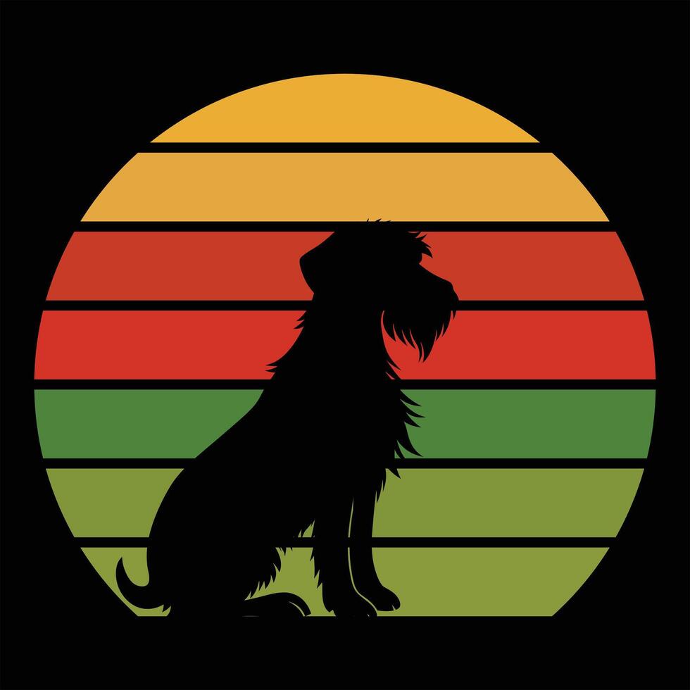 Nostalgic Sundown Wirehaired Pointing Griffon Dog Silhouette Retro Theme vector