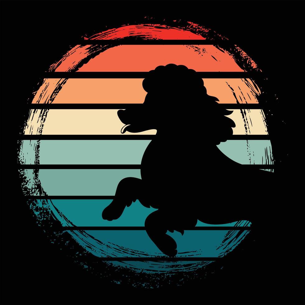 Toy Poodle Dog Silhouette on a Retro Sunset Horizon vector