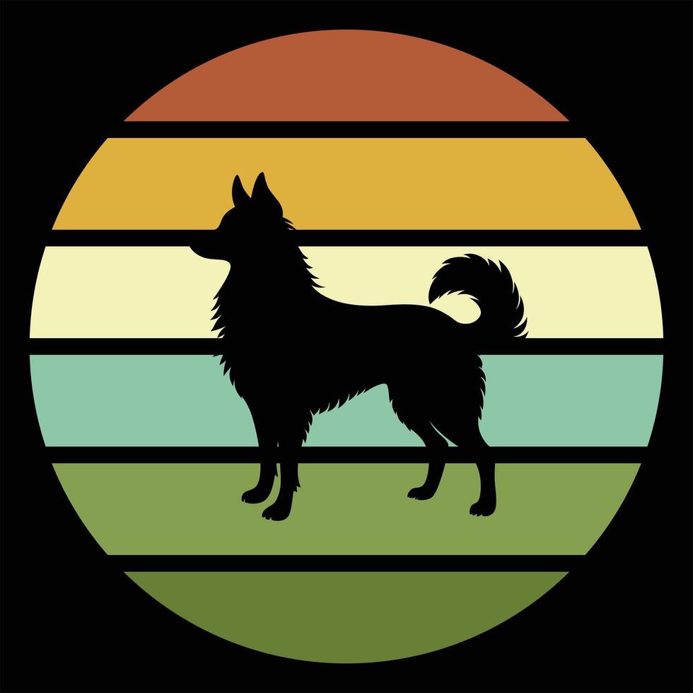 Belgian Tervuren Silhouette with Classic Sunset Retro Design vector