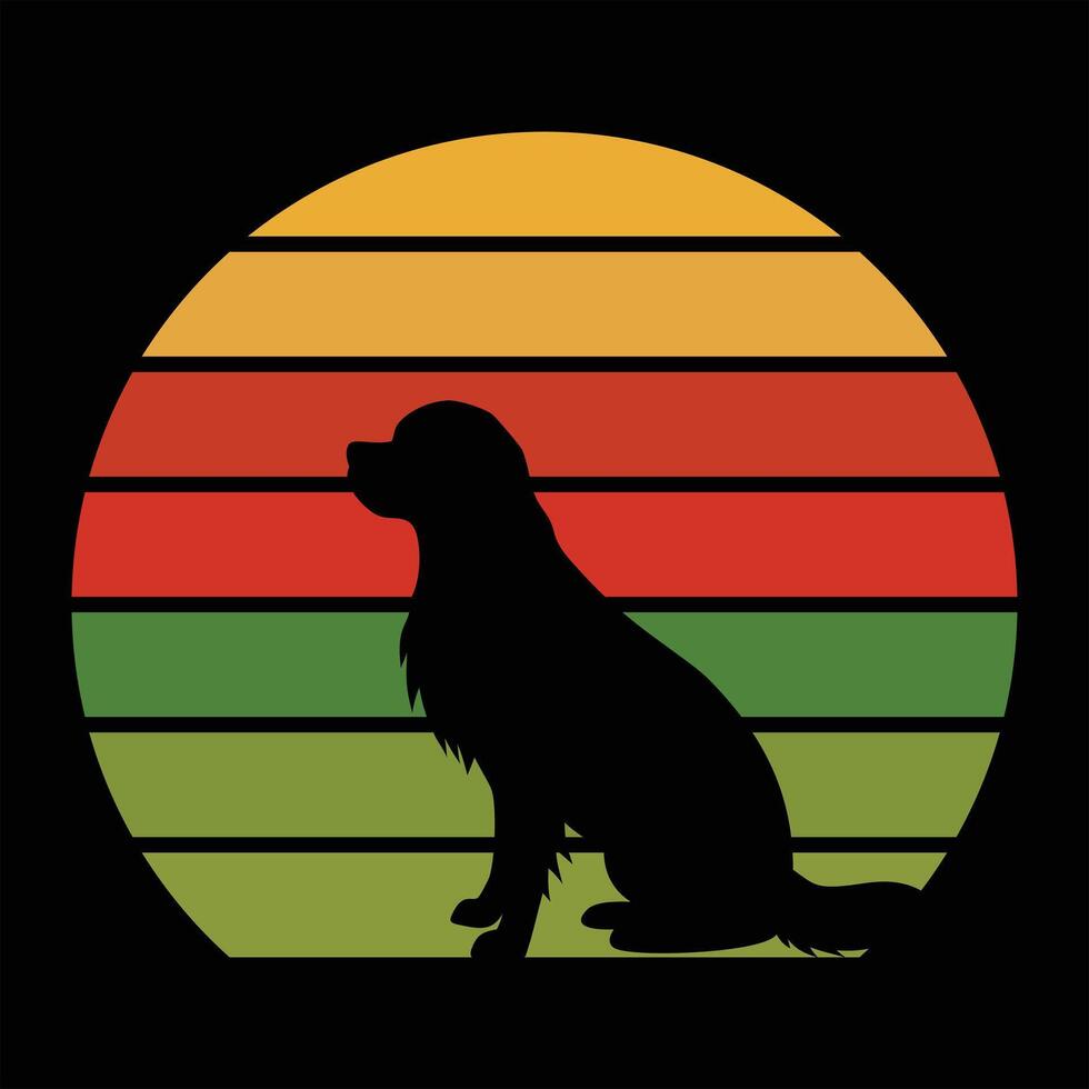 Sunset Retro Illustration Featuring Wirehaired Pointing Griffon Dog Silhouette vector